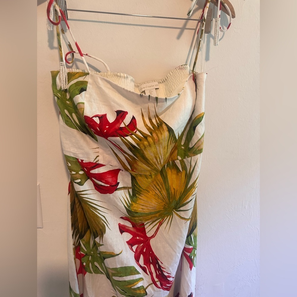 House Of Harlow 1960 Midi Dress Cut Out  Smocked Back Bead Tassels Sz L - Picture 4 of 8